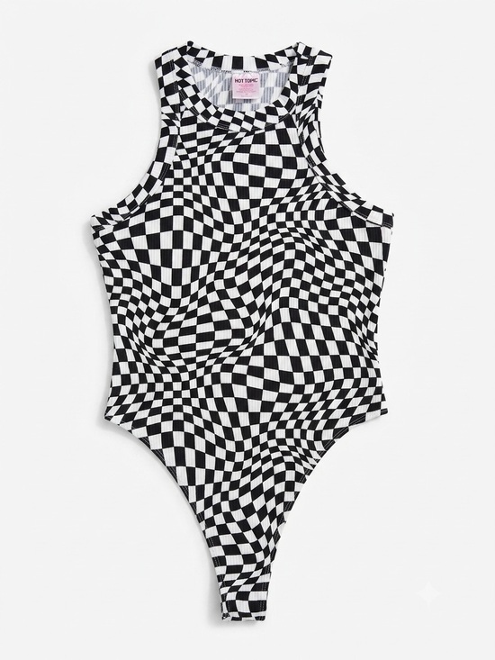 No Boundaries Tops - NOBO Black & White Wavy Checkerboard Bodysuit